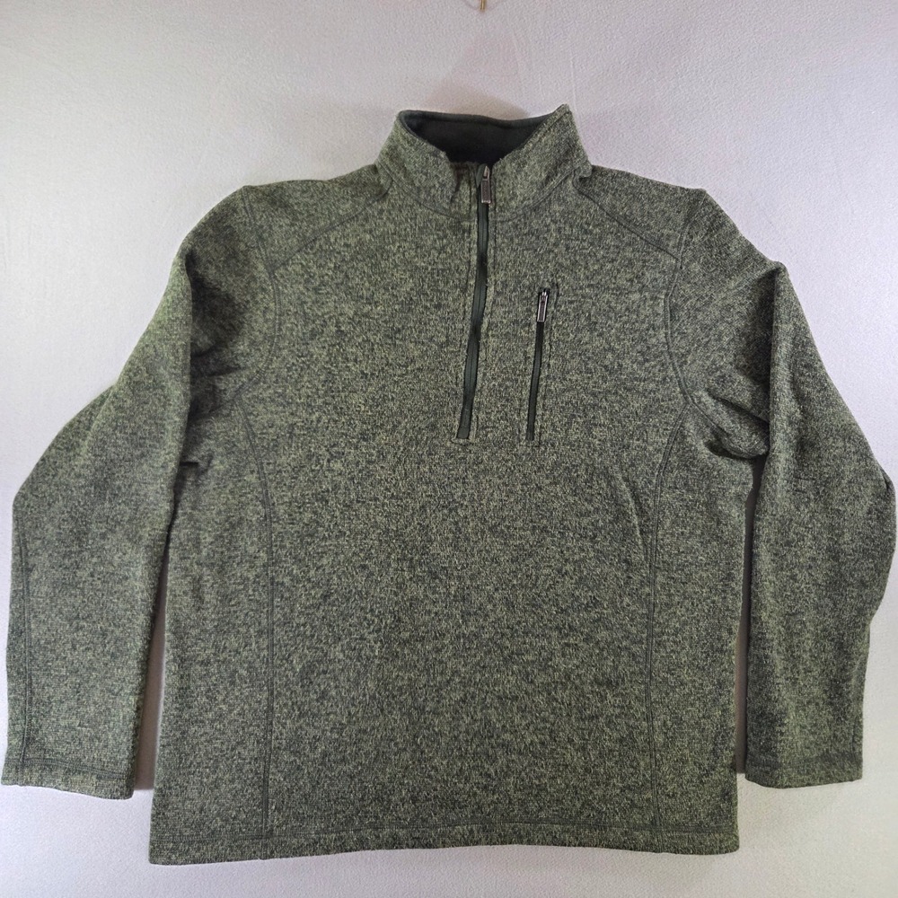 Woolrich Mens XL Green Marled Quarter Zip Fleece Pullover Sweater Gorpcore